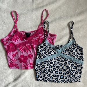 TWO Rue21 Summer Fun Spandex Tank Tops, Pink and Blue